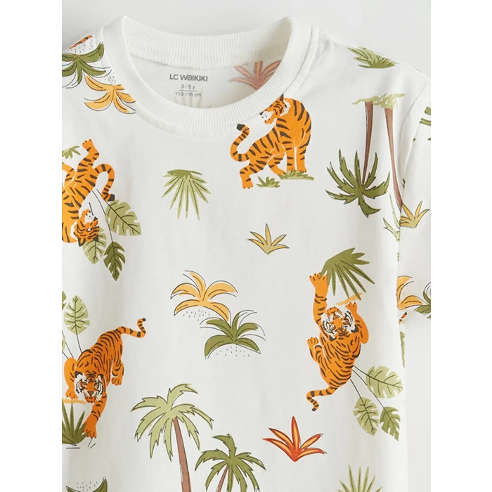 LCW Kids Ekru Baskılı Erkek Çocuk Tişört ve Şort 2li