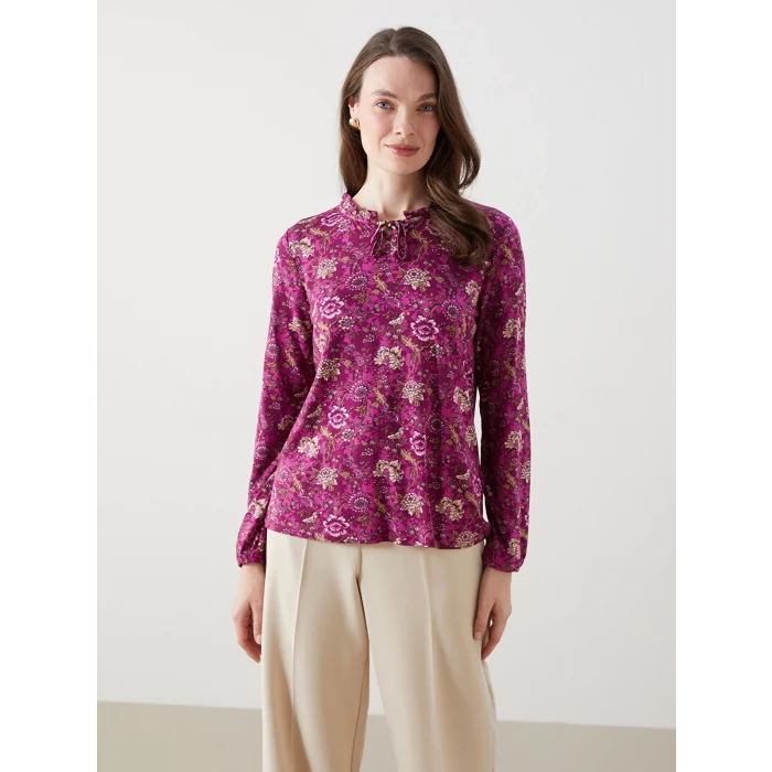 LCW Grace Mürdüm Bağlamalı Yaka Çiçekli Bluz