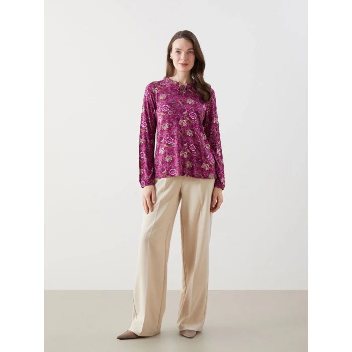 LCW Grace Mürdüm Bağlamalı Yaka Çiçekli Bluz