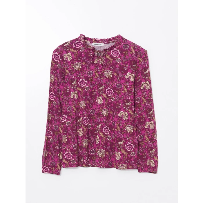 LCW Grace Mürdüm Bağlamalı Yaka Çiçekli Bluz