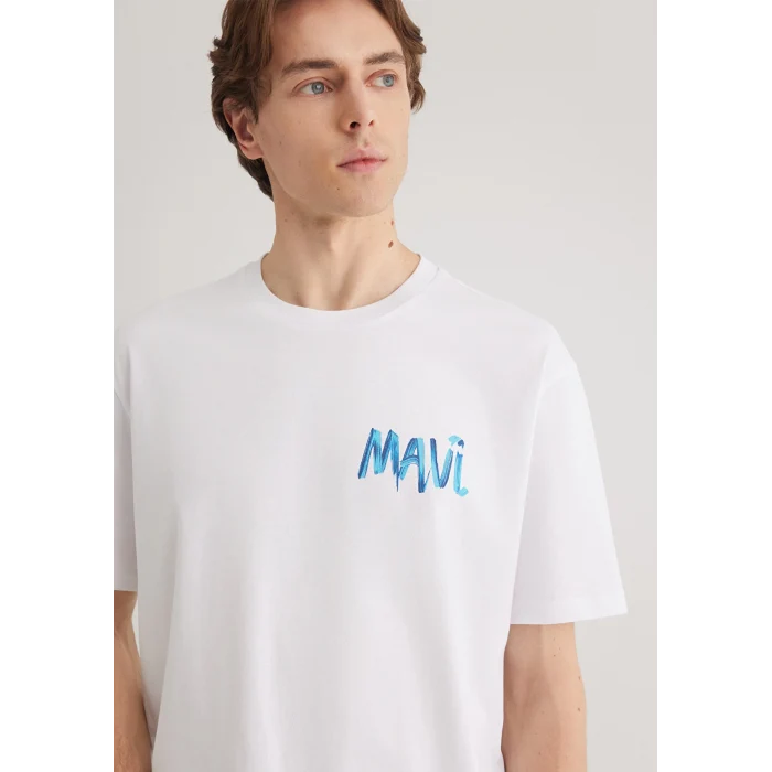 Mavi 0612468-620 Mavi Baskılı Beyaz Tişört