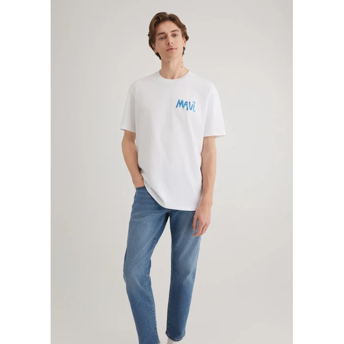 Mavi 0612468-620 Mavi Baskılı Beyaz Tişört