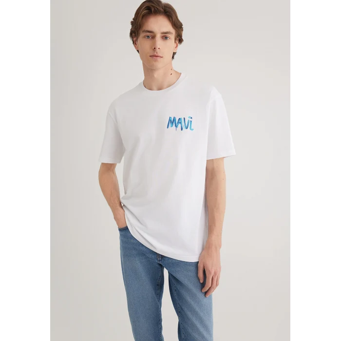 Mavi 0612468-620 Mavi Baskılı Beyaz Tişört