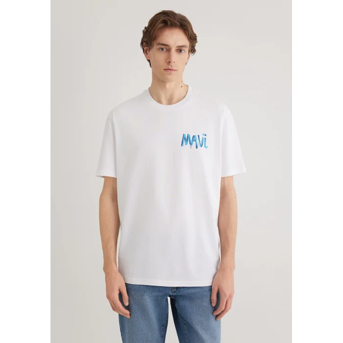 Mavi 0612468-620 Mavi Baskılı Beyaz Tişört