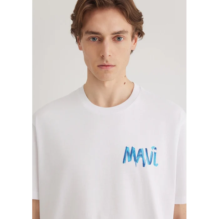 Mavi 0612468-620 Mavi Baskılı Beyaz Tişört