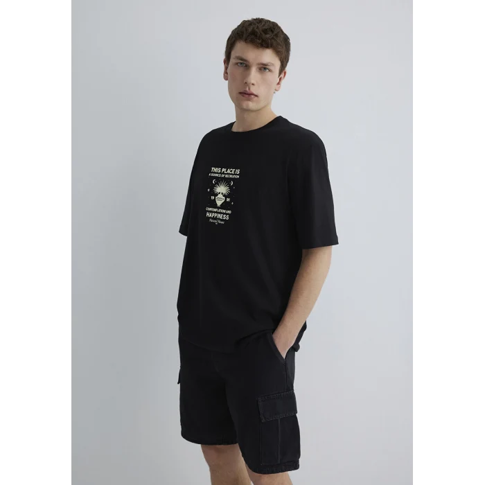 Mavi 0612670-900 This Place Is Baskılı Siyah Tişört