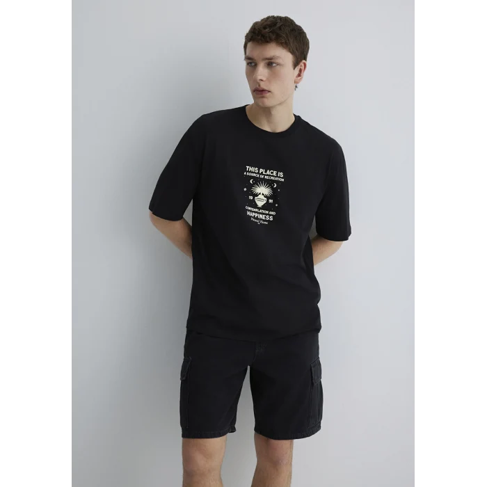 Mavi 0612670-900 This Place Is Baskılı Siyah Tişört