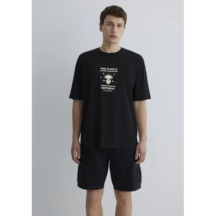 Mavi 0612670-900 This Place Is Baskılı Siyah Tişört