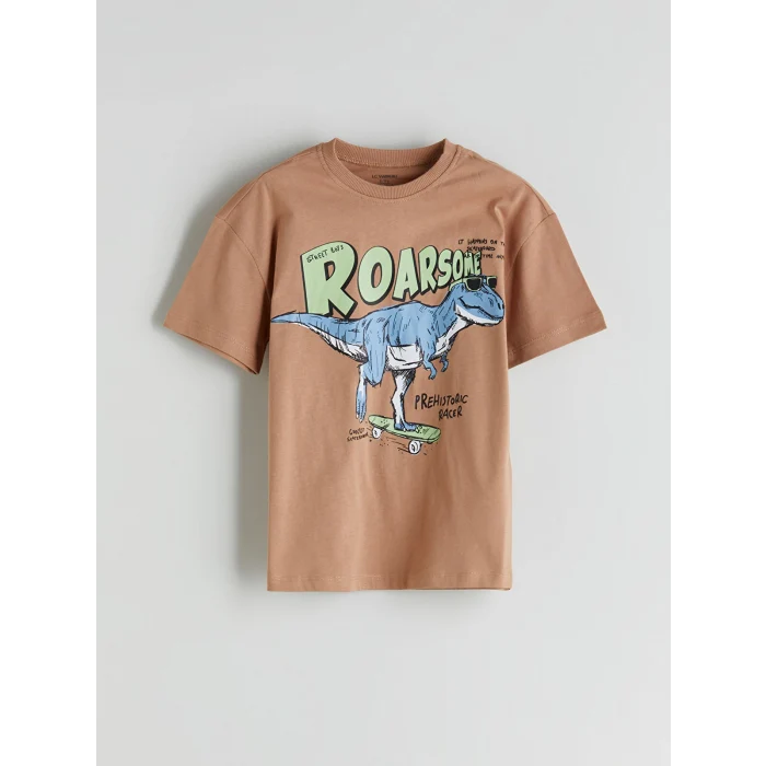 LCW Kids Kahverengi Dinozor Baskılı Erkek Çocuk Tişört ve Şort 2li