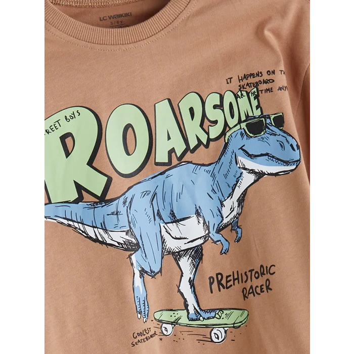 LCW Kids Kahverengi Dinozor Baskılı Erkek Çocuk Tişört ve Şort 2li