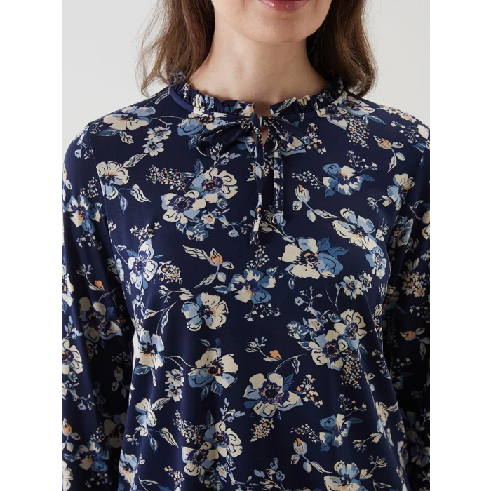 LCW Grace Lacivert Bağlamalı Yaka Çiçekli Bluz