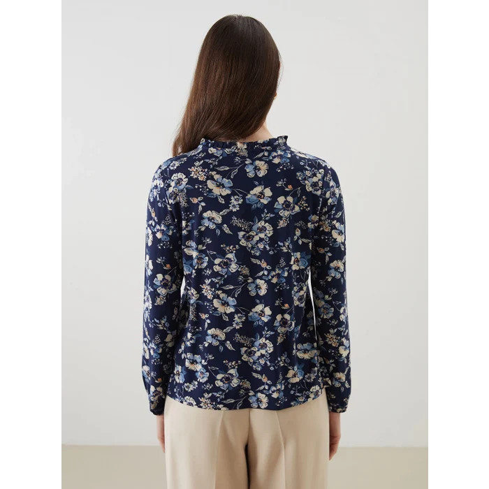 LCW Grace Lacivert Bağlamalı Yaka Çiçekli Bluz