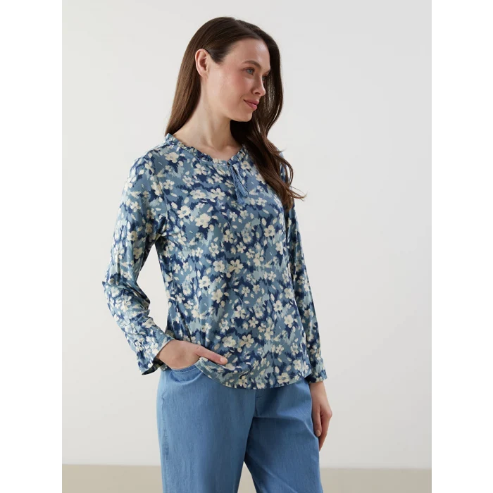 LCW Grace Mavi Bağlamalı Yaka Çiçekli Kadın Bluz