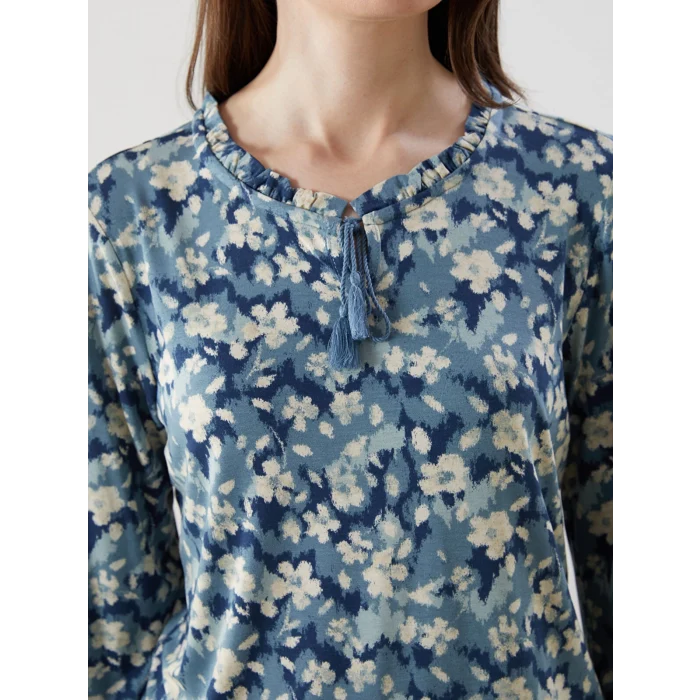 LCW Grace Mavi Bağlamalı Yaka Çiçekli Kadın Bluz