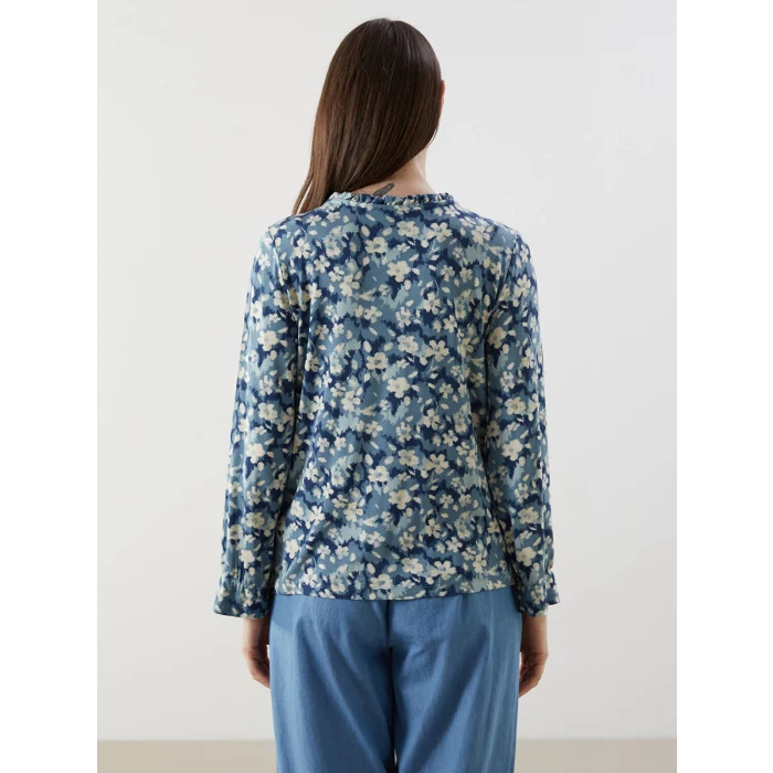 LCW Grace Mavi Bağlamalı Yaka Çiçekli Kadın Bluz