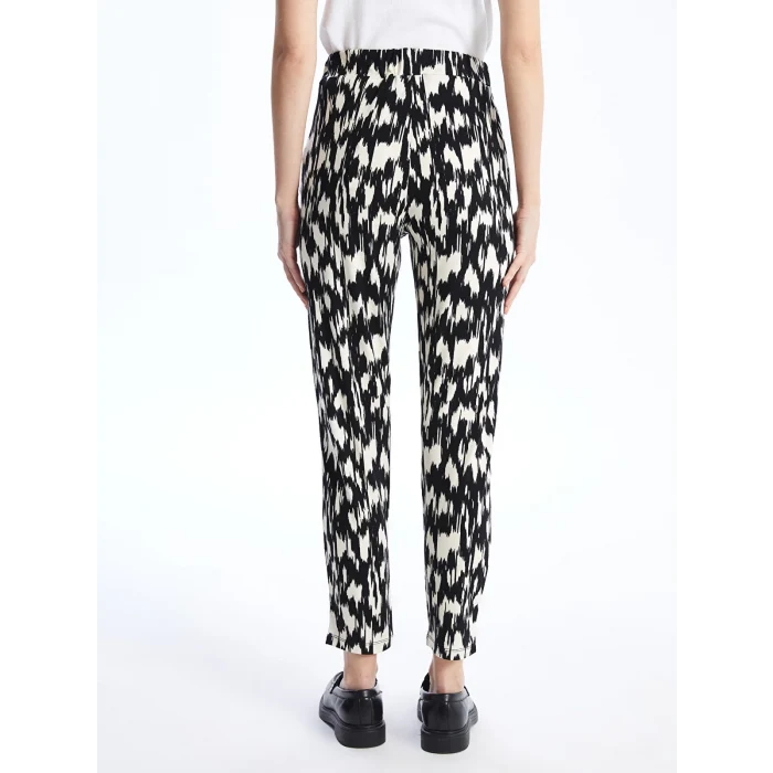 LCWAIKIKI Basic Siyah Beli Lastikli Rahat Kalıp Desenli Kadın Pantolon