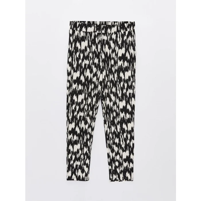 LCWAIKIKI Basic Siyah Beli Lastikli Rahat Kalıp Desenli Kadın Pantolon