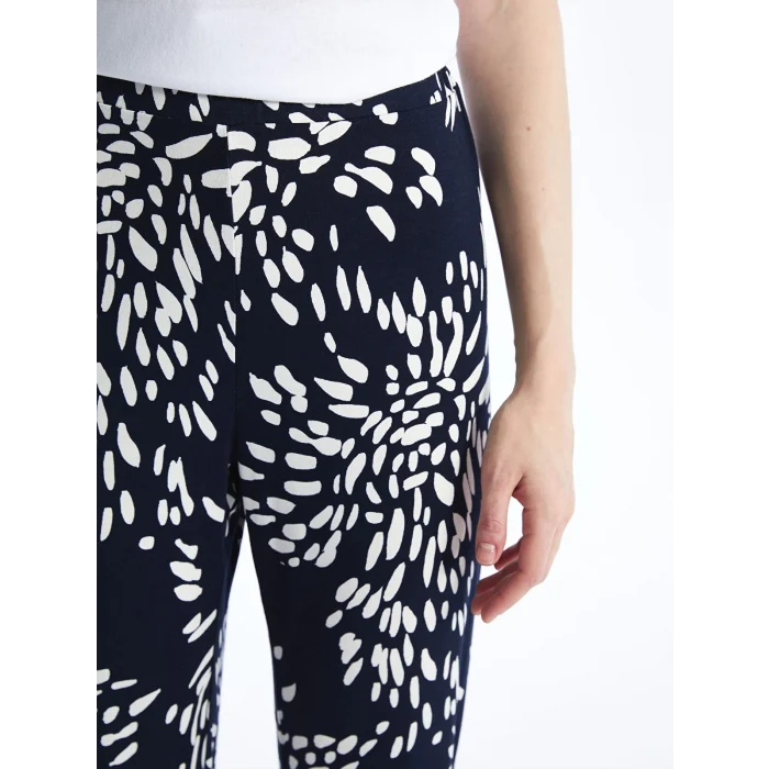 LCWAIKIKI Basic Lacivert Beli Lastikli Rahat Kalıp Desenli Kadın Pantolon