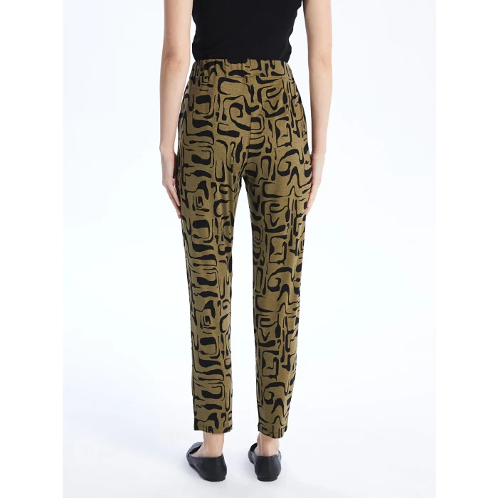 LCWAIKIKI Basic Haki Beli Lastikli Rahat Kalıp Desenli Kadın Pantolon