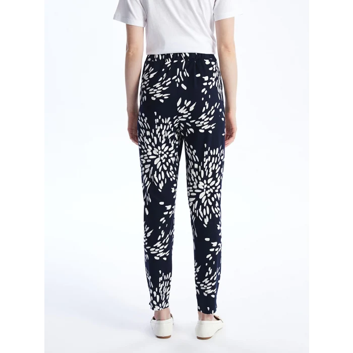 LCWAIKIKI Basic Lacivert Beli Lastikli Rahat Kalıp Desenli Kadın Pantolon