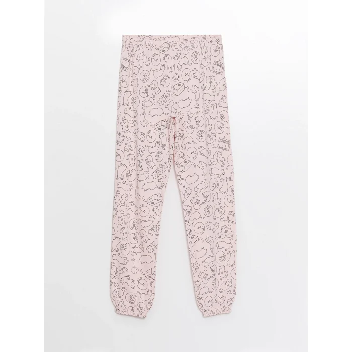 LCW DREAM Pembe Bisiklet Yaka Baskılı Uzun Kollu Kadın Pijama Takımı