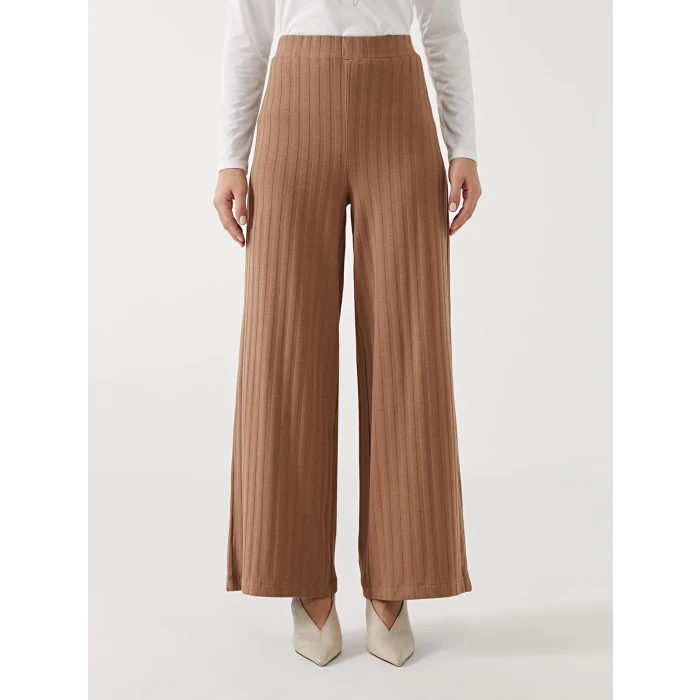 LCW ECO Kahverengi Beli Lastikli Geniş Paça Kadın Pantolon