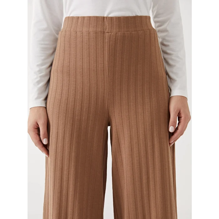 LCW ECO Kahverengi Beli Lastikli Geniş Paça Kadın Pantolon