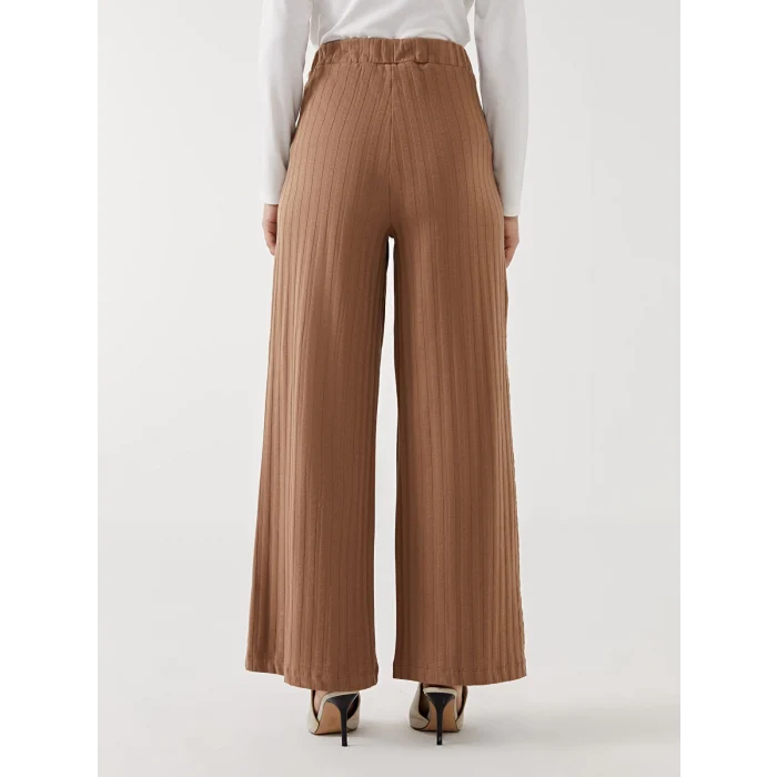 LCW ECO Kahverengi Beli Lastikli Geniş Paça Kadın Pantolon