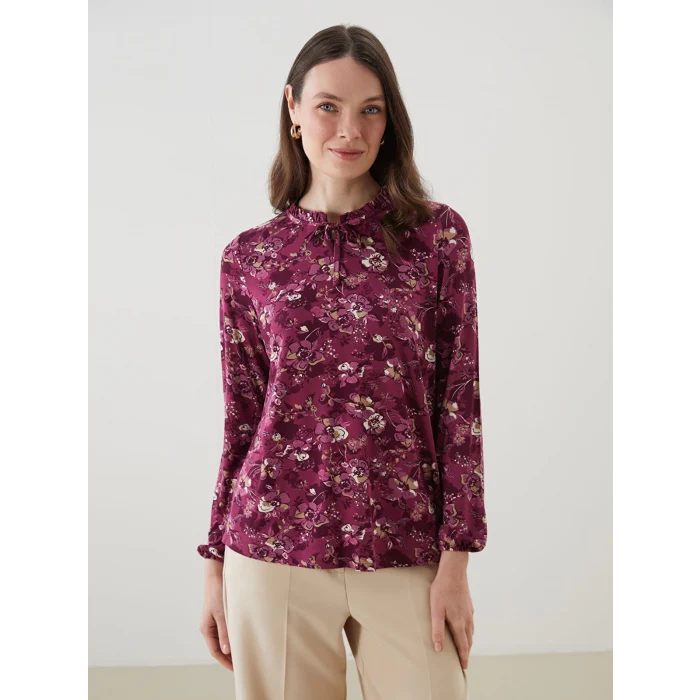 LCW Grace Mürdüm Bağlamalı Yaka Çiçekli Bluz