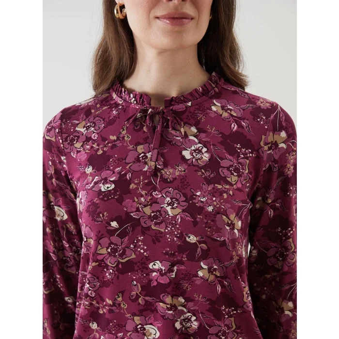 LCW Grace Mürdüm Bağlamalı Yaka Çiçekli Bluz