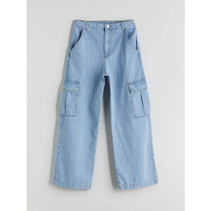 LCW Kids Indigo Wideleg Kız Çocuk Kargo Jean Pantolon