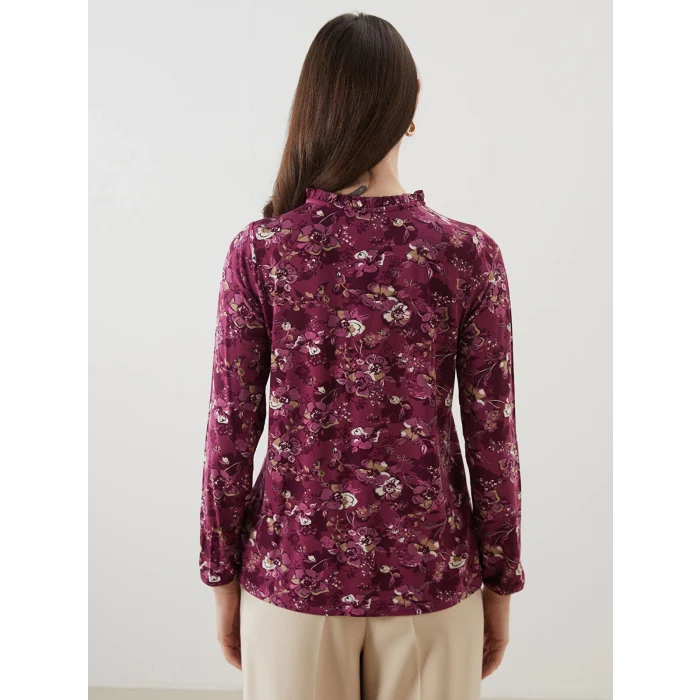 LCW Grace Mürdüm Bağlamalı Yaka Çiçekli Bluz