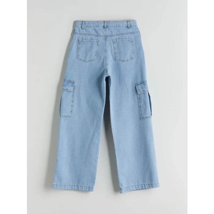 LCW Kids Indigo Wideleg Kız Çocuk Kargo Jean Pantolon