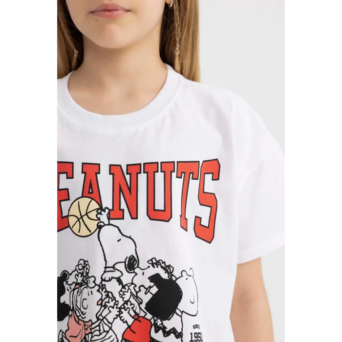 Defacto C2627 Beyaz Kız Çocuk Snoopy Bisiklet Yaka Kısa Kollu Tişört