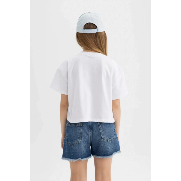 Defacto C2627 Beyaz Kız Çocuk Snoopy Bisiklet Yaka Kısa Kollu Tişört