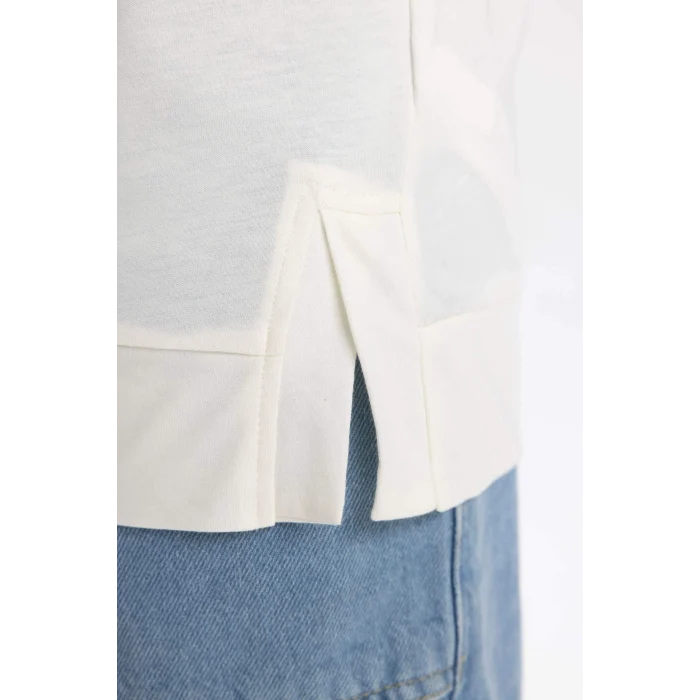 Defacto C0146 Ekru Kız Çocuk Scooby Doo Oversize Geniş Kalıp Bisiklet Yaka Kısa Kollu Tişört