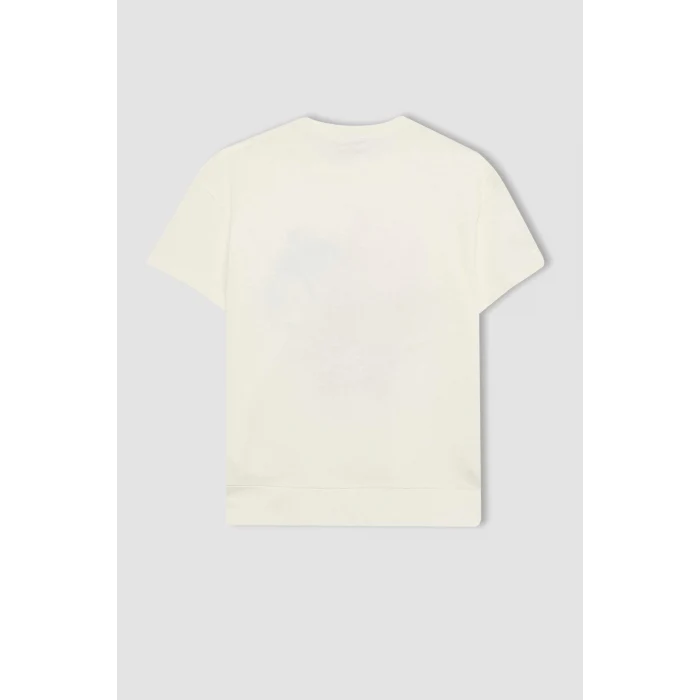 Defacto C0146 Ekru Kız Çocuk Scooby Doo Oversize Geniş Kalıp Bisiklet Yaka Kısa Kollu Tişört