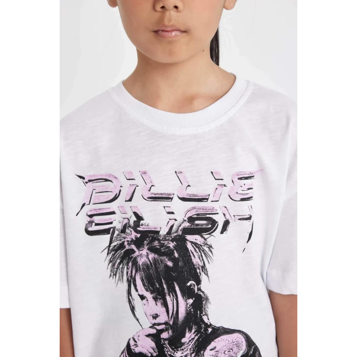 Defacto C9429 Beyaz Kız Çocuk Billie Eilish  Relax Fit Bisiklet Yaka Kısa Kollu Tişört