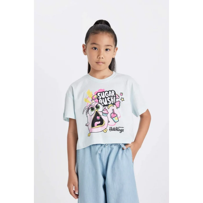 Defacto C6333 Mavi Kız Çocuk Hatsune Miku Bisiklet Yaka Kısa Kollu Tişört