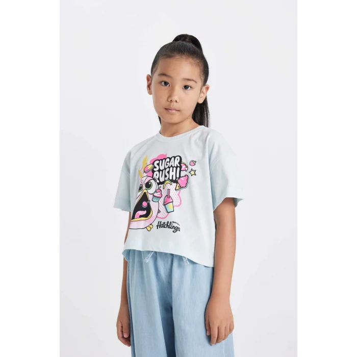 Defacto C6333 Mavi Kız Çocuk Hatsune Miku Bisiklet Yaka Kısa Kollu Tişört