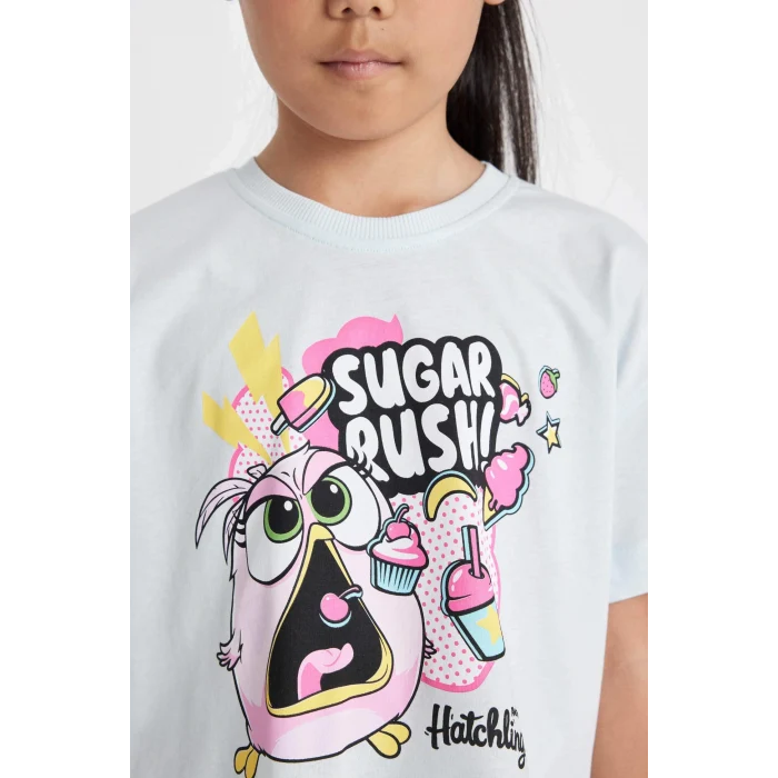 Defacto C6333 Mavi Kız Çocuk Hatsune Miku Bisiklet Yaka Kısa Kollu Tişört