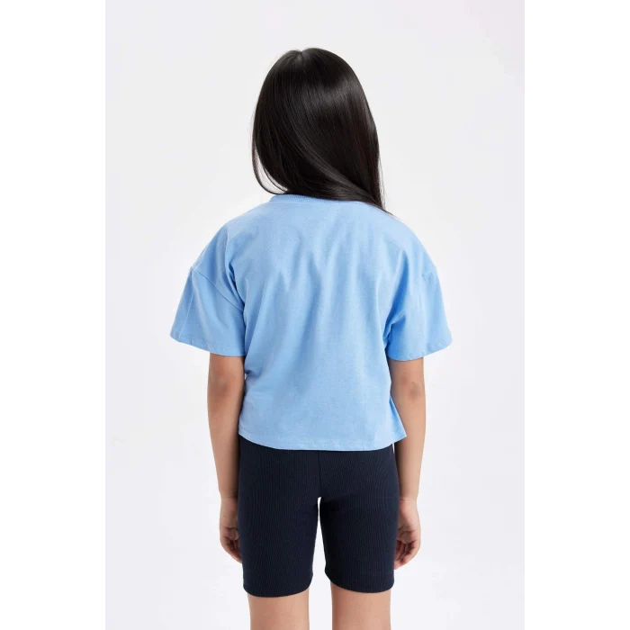 Defacto C4823 Mavi Kız Çocuk Looney Tunes Bisiklet Yaka Kısa Kollu Crop Tişört