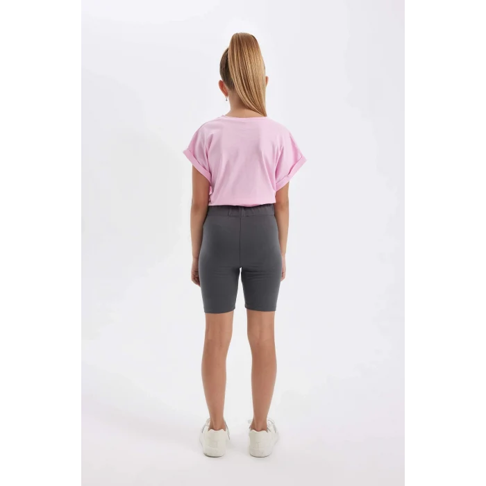 Defacto D2955 Pembe Kız Çocuk 2li Takım Baskılı Kısa Kollu Tişört Tayt