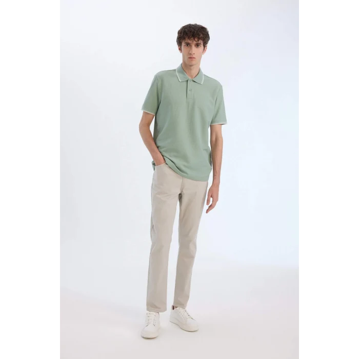 Defacto D7932 Haki Regular Fit Kısa Kollu Waffle Polo Tişört