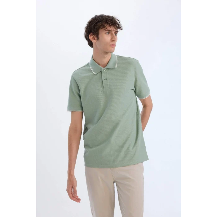 Defacto D7932 Haki Regular Fit Kısa Kollu Waffle Polo Tişört