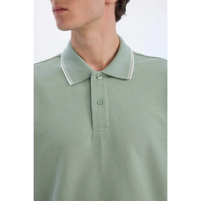 Defacto D7932 Haki Regular Fit Kısa Kollu Waffle Polo Tişört