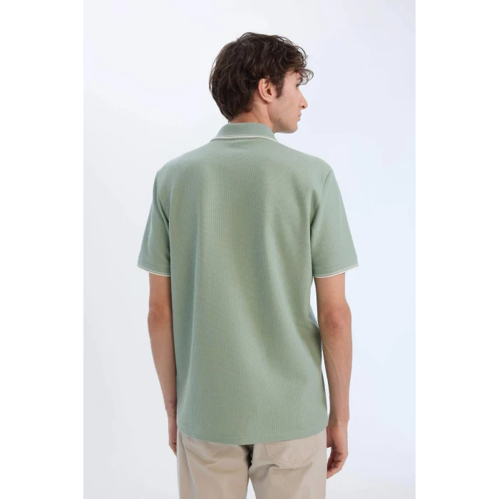 Defacto D7932 Haki Regular Fit Kısa Kollu Waffle Polo Tişört
