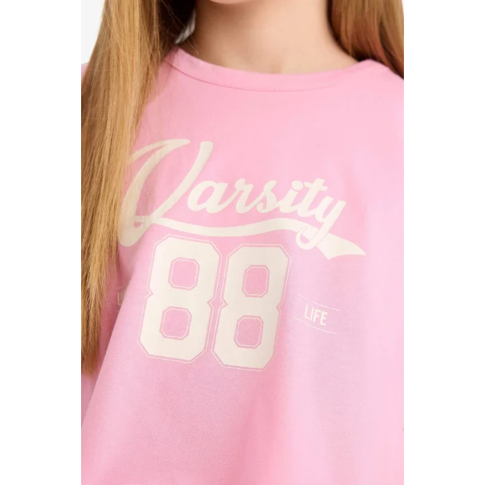 Defacto B4496 Pembe Kız Çocuk 2li Takım Bisiklet Yaka Tişört Fitilli Kaşkorse Elbise