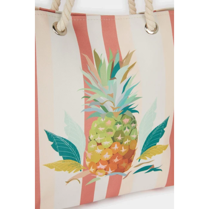 Defacto E7393 Çok Renkli Kadın Ananas Desenli Plaj Çantası