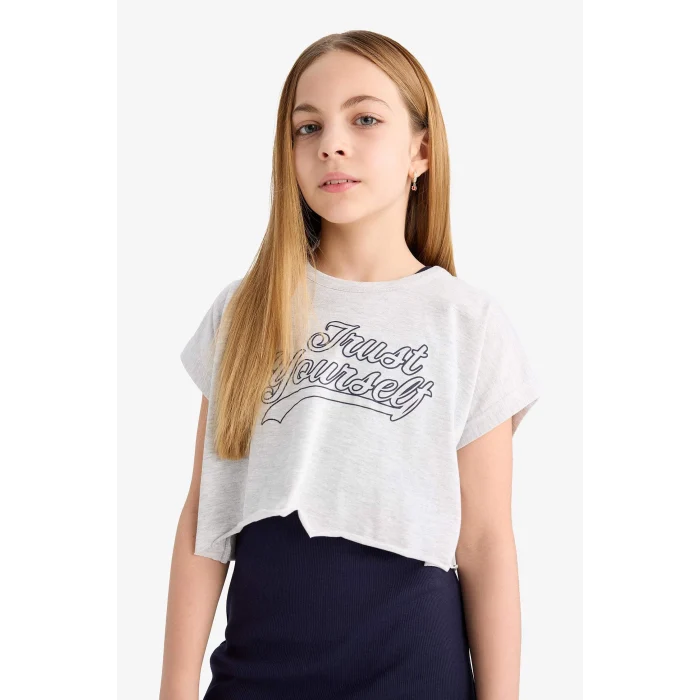 Defacto B4496 Lacivert Kız Çocuk 2li Takım Bisiklet Yaka Tişört Fitilli Kaşkorse Elbise